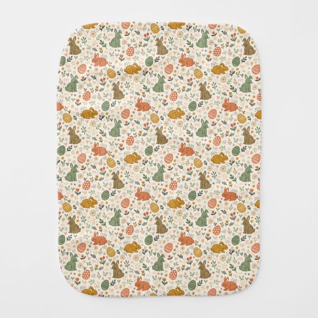 Cute Hand Drawn Spring Bunnies Baby Burp Cloth (Front)