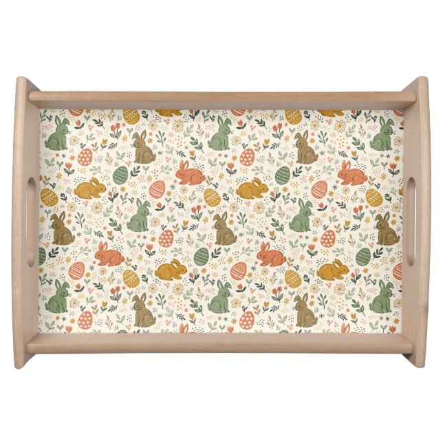 Cute Hand Drawn Spring Bunnies Serving Tray (Front)