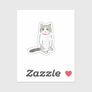 Cute Hand-Drawn Standing Cat with Pink Collar Sticker