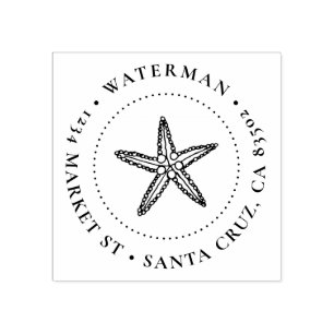 Cute Hand-drawn Starfish Family Return Address Rubber Stamp