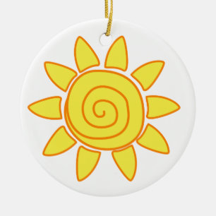 Cute Hand Drawn Sun Kids Drawing Illustration Ceramic Ornament