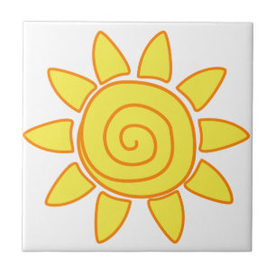Cute Hand Drawn Sun Kids Drawing Illustration Tile