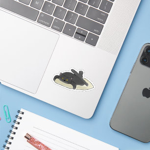 Cute Hand-Drawn Surfing Black Cat Art Sticker