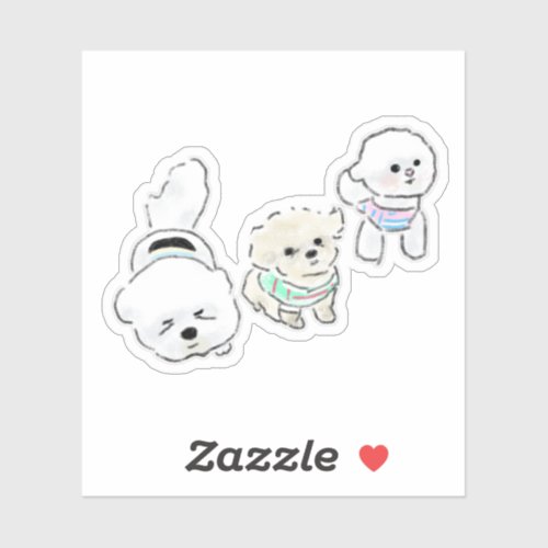 Cute Hand-Drawn Three Puppies in Cute Clothes Sticker