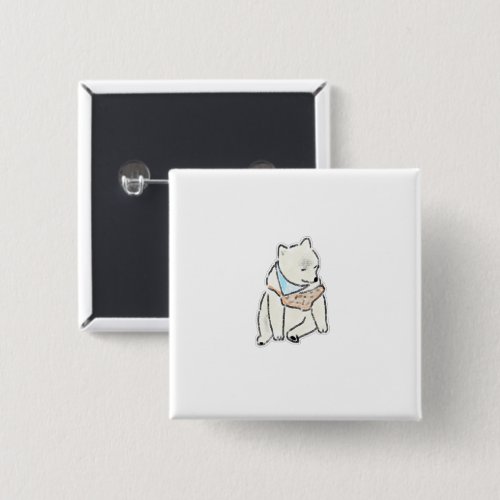 Cute Hand-Drawn Tired White Dog with Bandana Button