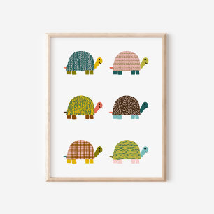 Cute Hand-Drawn Turtles Nursery Art Poster