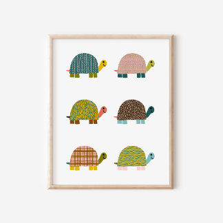 Cute Hand-Drawn Turtles Nursery Art Poster