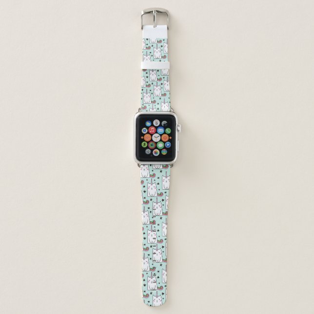 Cute Hand Drawn Unicorn Cat Pattern Apple Watch Band (Front)