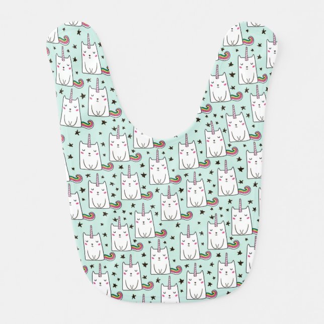 Cute Hand Drawn Unicorn Cat Pattern Baby Bib (Front)