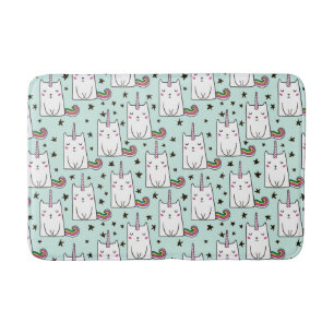 Cute Hand Drawn Unicorn Cat Pattern Bath Mat