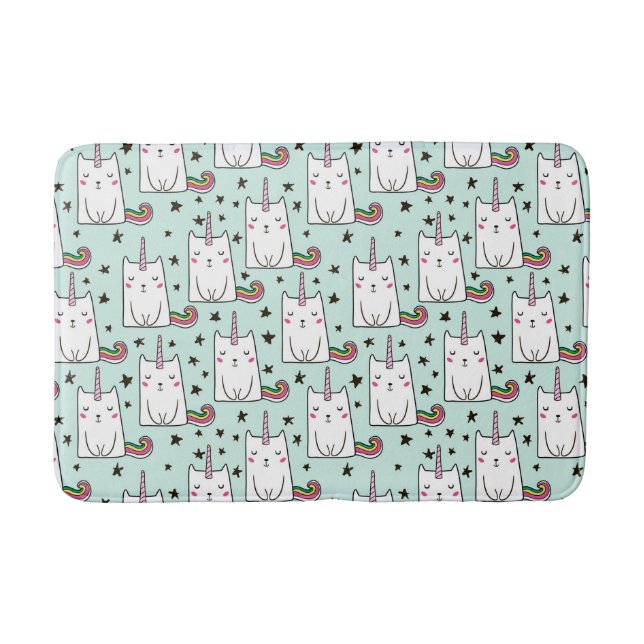 Cute Hand Drawn Unicorn Cat Pattern Bath Mat (Front)