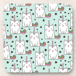 Cute Hand Drawn Unicorn Cat Pattern Beverage Coaster