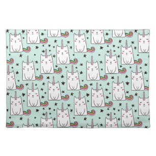 Cute Hand Drawn Unicorn Cat Pattern Cloth Placemat