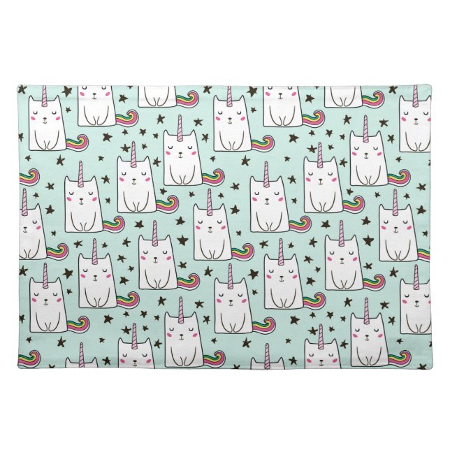 Cute Hand Drawn Unicorn Cat Pattern Cloth Placemat (Front)