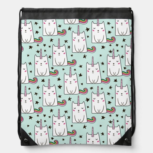 Cute Hand Drawn Unicorn Cat Pattern Drawstring Bag (Front)