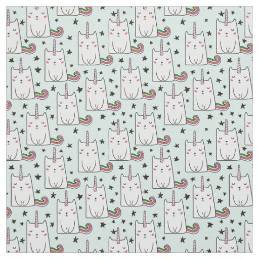 Cute Hand Drawn Unicorn Cat Pattern Fabric