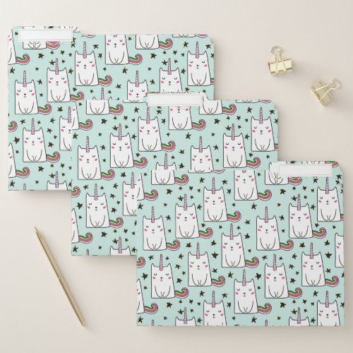 Cute Hand Drawn Unicorn Cat Pattern File Folder