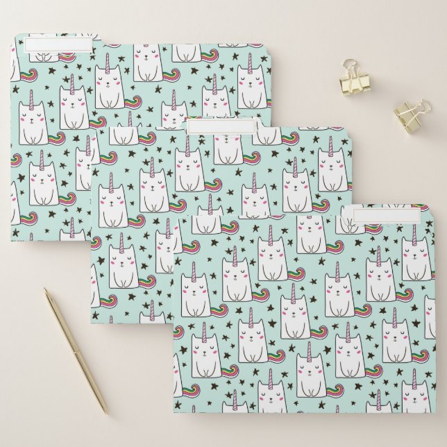 Cute Hand Drawn Unicorn Cat Pattern File Folder (Set)