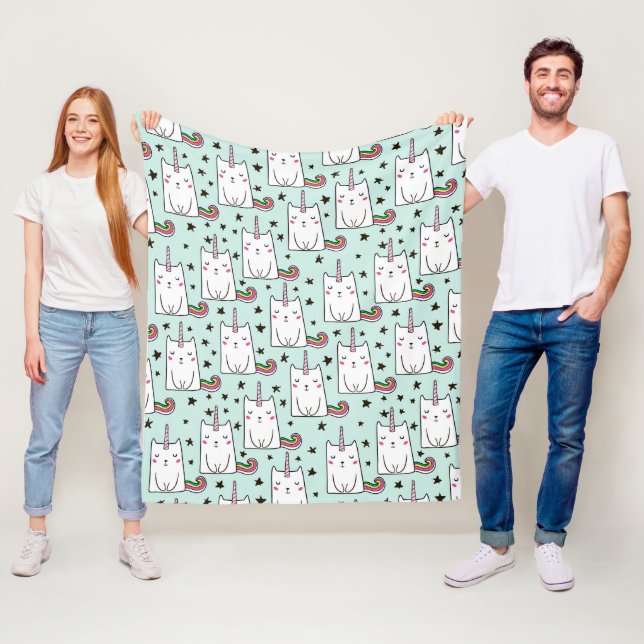 Cute Hand Drawn Unicorn Cat Pattern Fleece Blanket (In Situ)