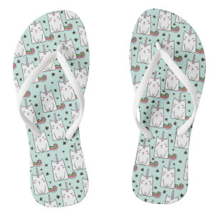 Cute Hand Drawn Unicorn Cat Pattern Flip Flops