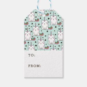 Cute Hand Drawn Unicorn Cat Pattern Gift Tags