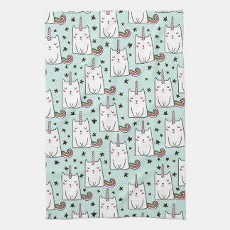 Cute Hand Drawn Unicorn Cat Pattern Kitchen Towel