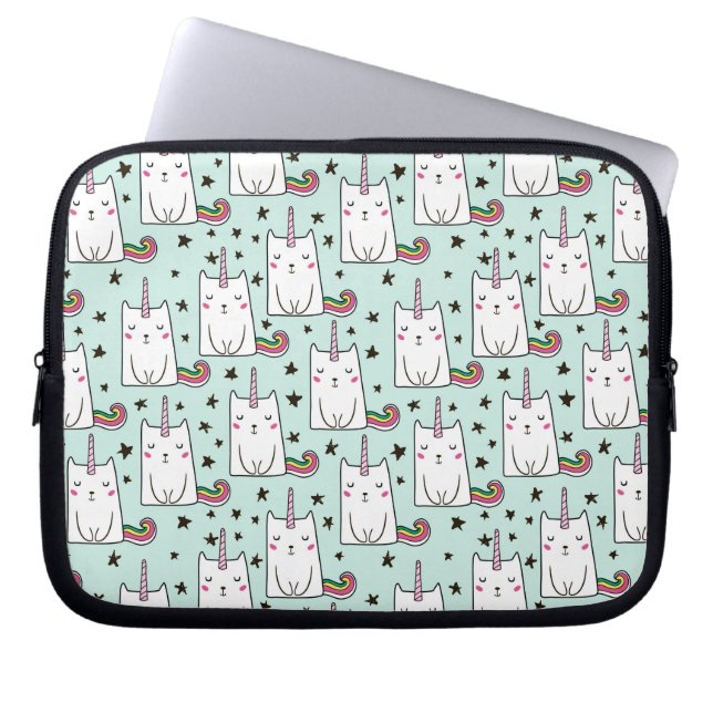 Cute Hand Drawn Unicorn Cat Pattern Laptop Sleeve (Front)