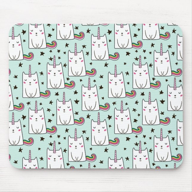 Cute Hand Drawn Unicorn Cat Pattern Mouse Pad (Front)