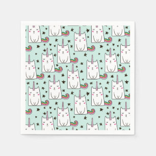 Cute Hand Drawn Unicorn Cat Pattern Napkins