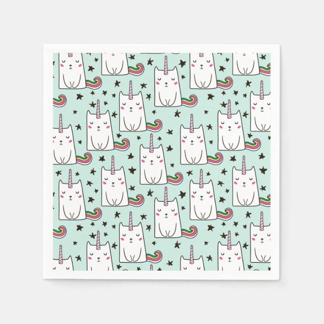 Cute Hand Drawn Unicorn Cat Pattern Napkins (Front)