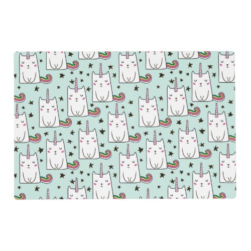 Cute Hand Drawn Unicorn Cat Pattern Placemat