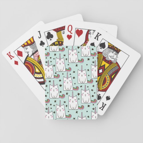 Cute Hand Drawn Unicorn Cat Pattern Poker Cards