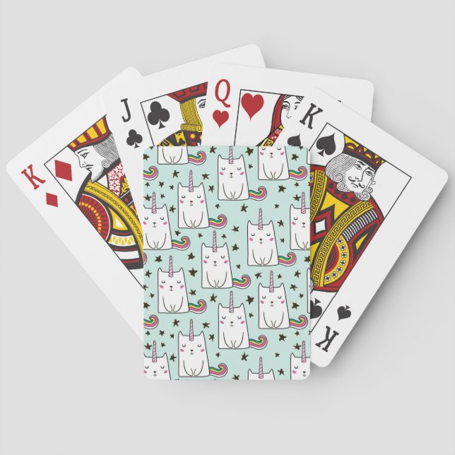 Cute Hand Drawn Unicorn Cat Pattern Poker Cards (Back)