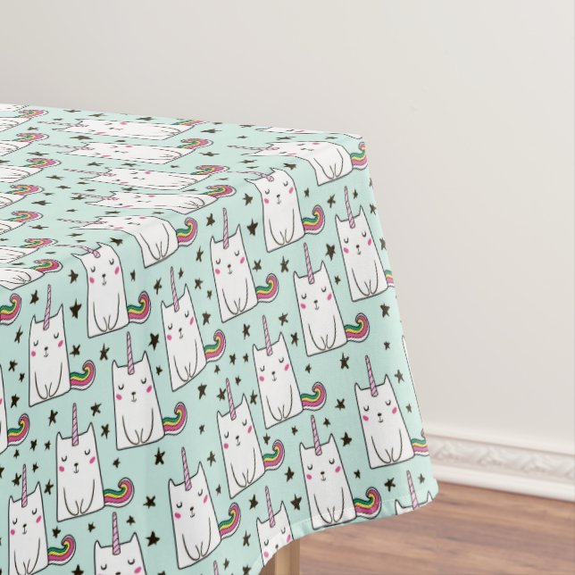 Cute Hand Drawn Unicorn Cat Pattern Tablecloth (In Situ)