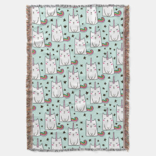 Cute Hand Drawn Unicorn Cat Pattern Throw Blanket