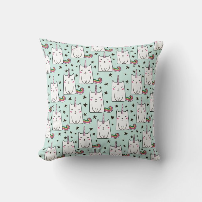 Cute Hand Drawn Unicorn Cat Pattern Throw Pillow (Front)