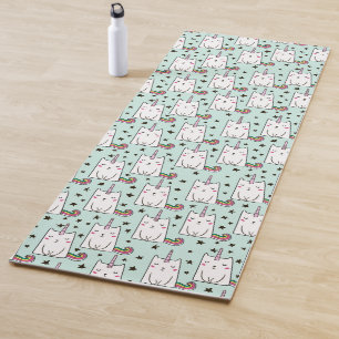 Cute Hand Drawn Unicorn Cat Pattern Yoga Mat