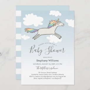 Cute Hand Drawn Unicorn Rainbow Baby Shower Invite