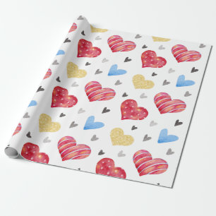 Cute Hand Drawn Valentines Hearts Pattern Wrapping Paper