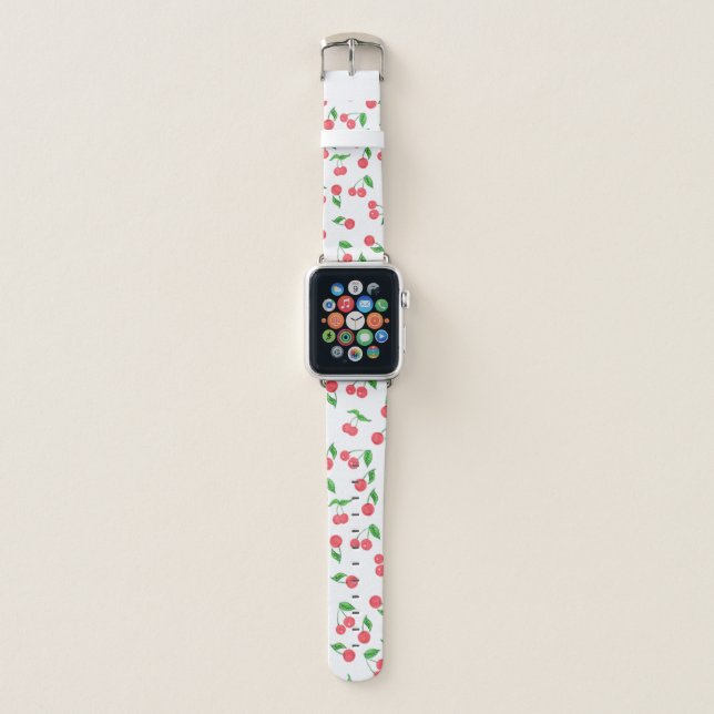 cute hand drawn watercolor cherry pattern apple watch band (Front)