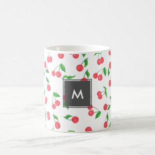 cute hand drawn watercolor cherry pattern coffee mug