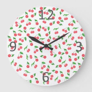 cute hand drawn watercolor cherry pattern large clock