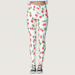 cute hand drawn watercolor cherry pattern leggings