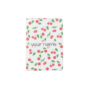 cute hand drawn watercolor cherry pattern passport holder