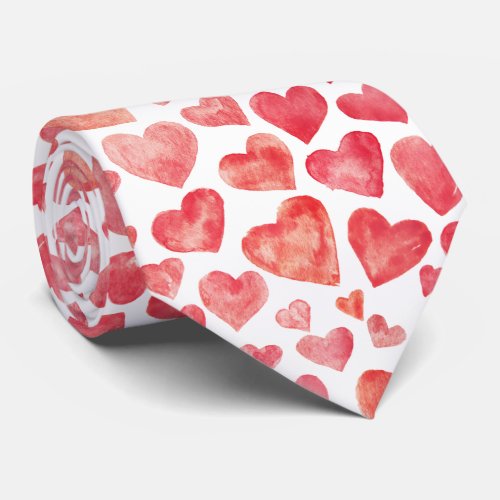 Cute Hand_drawn Watercolor Red Valentines Hearts Neck Tie