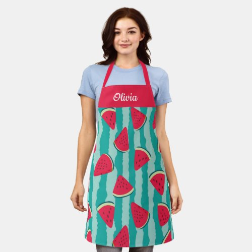 Cute Hand drawn Watermeon Custom Text Apron