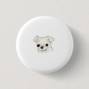 Cute Hand-Drawn White Chihuahua Blep Illustration Button