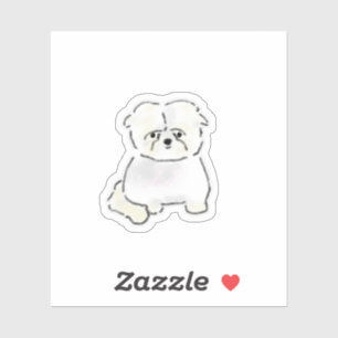 Cute Hand-Drawn White Fluffy Shih Tzu Dog Sticker