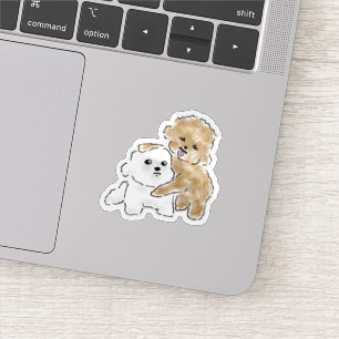 Cute Hand-Drawn White Puppy Preventing Fight Sticker