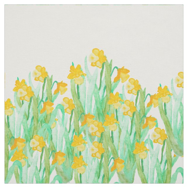 Cute hand drawn yellow watercolor daffodil fabric (Swatch)